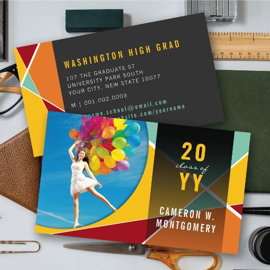 Yellow Stylish Geometric Lines Mod Foto Graduate Telefonnummerkarte