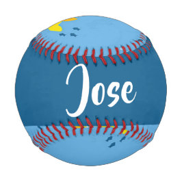 Yellow submarine and fish on blue baseball