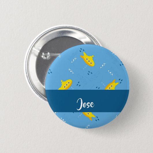 Yellow submarine and fish on blue button (Vorne & Hinten)