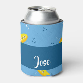 Yellow submarine and fish on blue dosenkühler