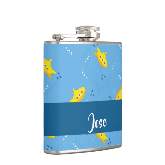 Yellow submarine and fish on blue flachmann (Rechts)