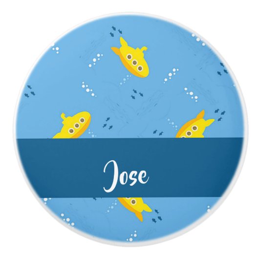 Yellow submarine and fish on blue keramikknauf (Vorderseite)