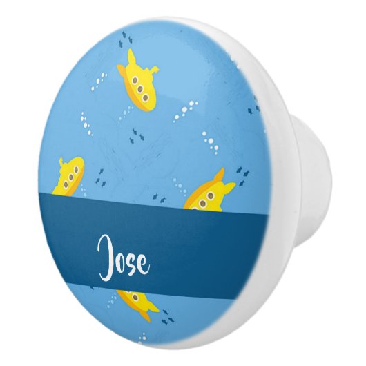 Yellow submarine and fish on blue keramikknauf (Rechts)