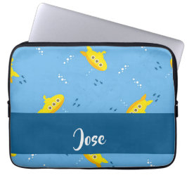Yellow submarine and fish on blue laptopschutzhülle