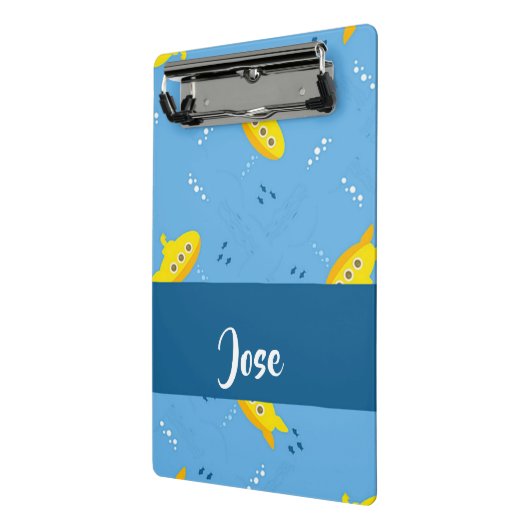 Yellow submarine and fish on blue mini klemmbrett (Gewinkelt2)
