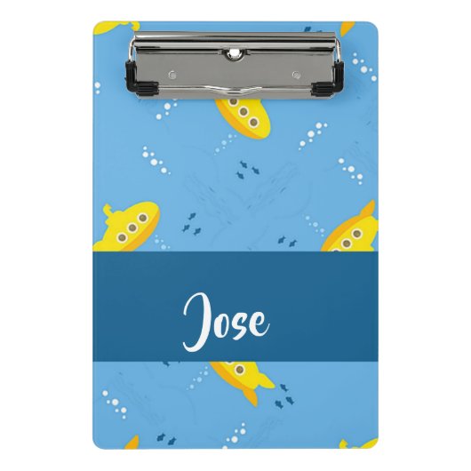 Yellow submarine and fish on blue mini klemmbrett (Vorderseite)