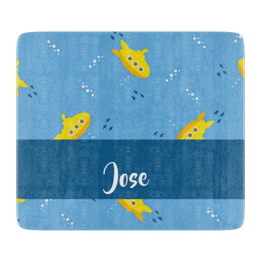 Yellow submarine and fish on blue schneidebrett (Vorderseite)