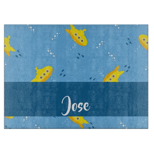 Yellow submarine and fish on blue schneidebrett (Vorderseite)