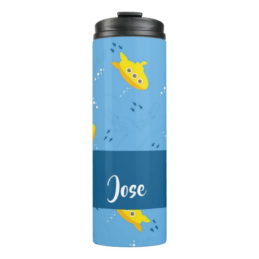 Yellow submarine and fish on blue thermosbecher (Vorderseite)