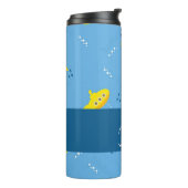 Yellow submarine and fish on blue thermosbecher (Nach links gedreht)