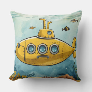 Yellow Submarine Pillow Sea Nautical Illustration Kissen