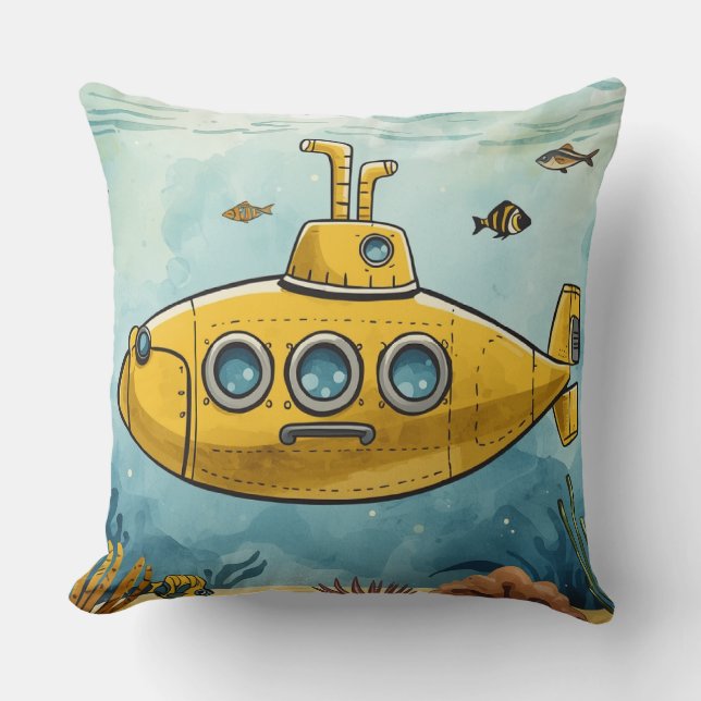 Yellow Submarine Pillow Sea Nautical Illustration Kissen (Vorderseite)
