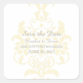 Yellow Subtle Damask Save the Date Stickers