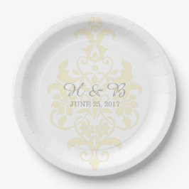 Yellow Subtle Damask Wedding Paper Teller