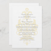 Yellow Subtle Damask Wedite Invite Einladung (Vorne/Hinten)