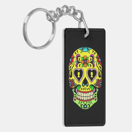 Yellow Sugar Skull Day of the Dead Key Chain Schlüsselanhänger (Vorderseite links)