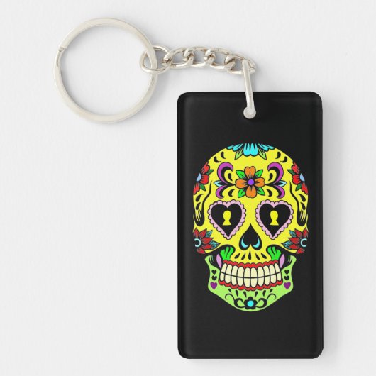 Yellow Sugar Skull Day of the Dead Key Chain Schlüsselanhänger (Vorderseite)