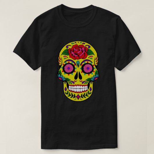 Yellow Sugar Skull Dia de los Muertos T-Shirt (Design vorne)
