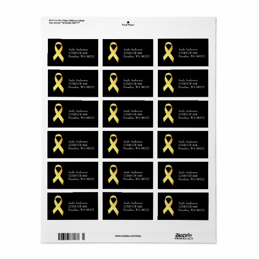 Yellow Suicide Prevention Ribbon Adressaufkleber (Vorne)