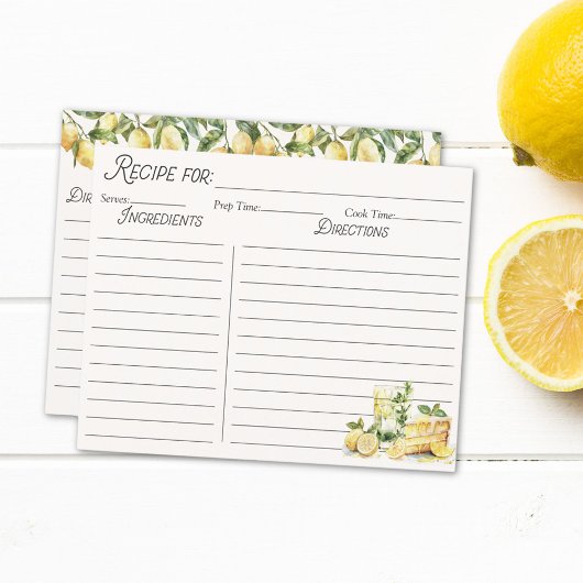 Yellow Summer Lemon Tree Family Rezept Card