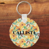 Yellow Summer Sunflower Watercolor Monogram Schlüsselanhänger (Vorderseite)