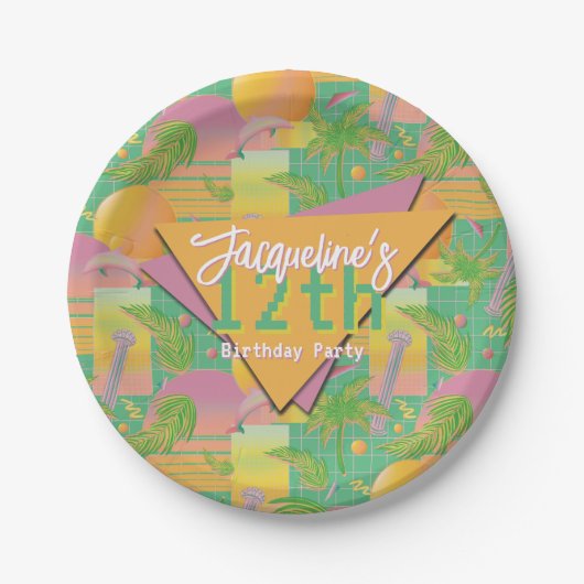 Yellow Summer Vaporwave Sunset Geburtstag Pappteller (Vorderseite)