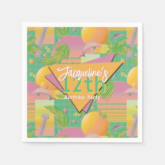 Yellow Summer Vaporwave Sunset Geburtstag Serviette (Vorderseite)