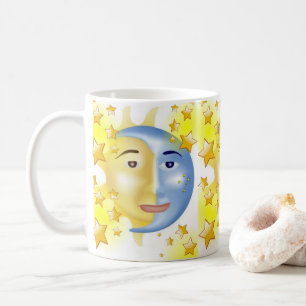 Yellow Sun Blue Moon Yellow Stars Tasse