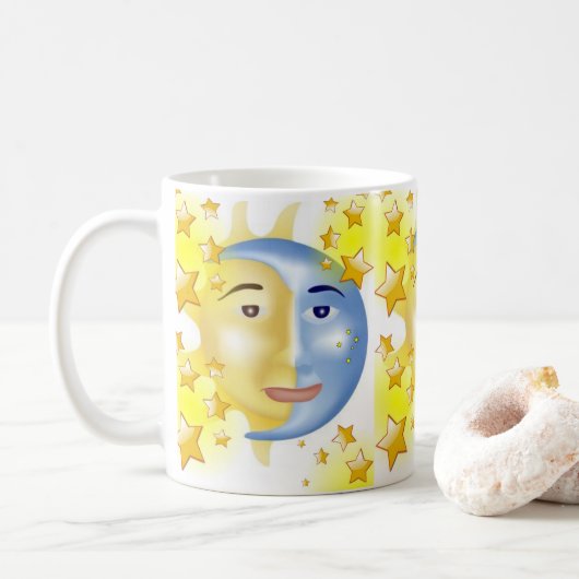Yellow Sun Blue Moon Yellow Stars Tasse (Mit Donut)