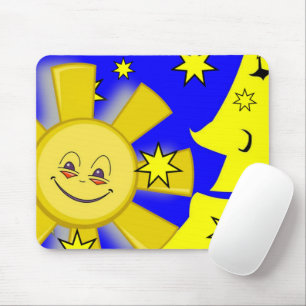Yellow Sun Moon Stars Blue Mouse Pad! Maus Pad Mousepad