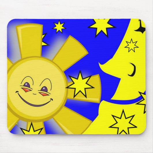 Yellow Sun Moon Stars Blue Mouse Pad! Maus Pad Mousepad (Vorne)