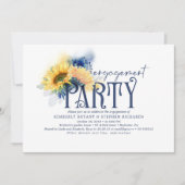 Yellow Sunblumen Navy Blue Engagement Party Einladung (Vorderseite)