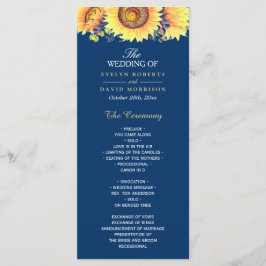 Yellow Sunblumen Rustic Navy Blue Wedding Programm