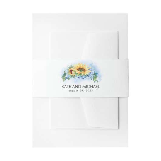 Yellow Sunblumen und Dusty Blue Hydrangea Wedding Einladungsbanderole (Vorderseite Beispiel)