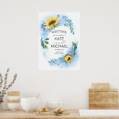 Yellow Sunblumen und Dusty Blue Hydrangea Wedding Poster (Küche)