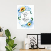 Yellow Sunblumen und Dusty Blue Hydrangea Wedding Poster (Heimbüro)