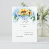 Yellow Sunblumen und Dusty Blue Hydrangea Wedding RSVP Karte (Stehend Vorderseite)