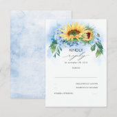 Yellow Sunblumen und Dusty Blue Hydrangea Wedding RSVP Karte (Vorne/Hinten)