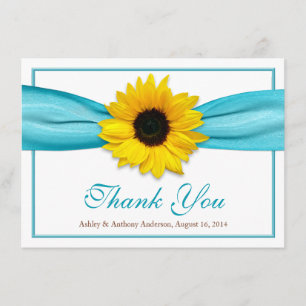 Yellow Sunflower Aqua Ribbon Wedding Danke