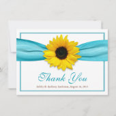 Yellow Sunflower Aqua Ribbon Wedding Danke (Vorderseite)