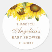 Yellow Sunflower Babydusche Vielen Dank Runder Aufkleber (Vorderseite)