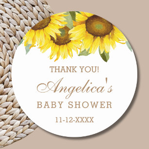 Yellow Sunflower Babydusche Vielen Dank Runder Aufkleber