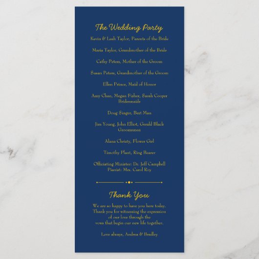 Yellow Sunflower Blume Navy Blue Wedding Program Programm (Rückseite)