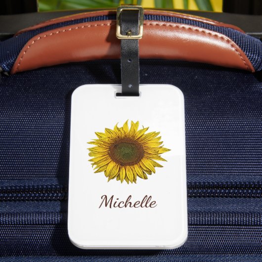 Yellow Sunflower Boho Botanical Personalized Gepäckanhänger (Vorderseite Insitu 2)