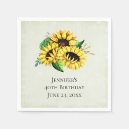 Yellow Sunflower Bouquet in Watercolor Geburtstag Serviette