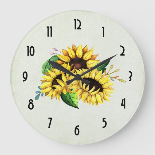 Yellow Sunflower Bouquet in Watercolor Große Wanduhr (Vorderseite)