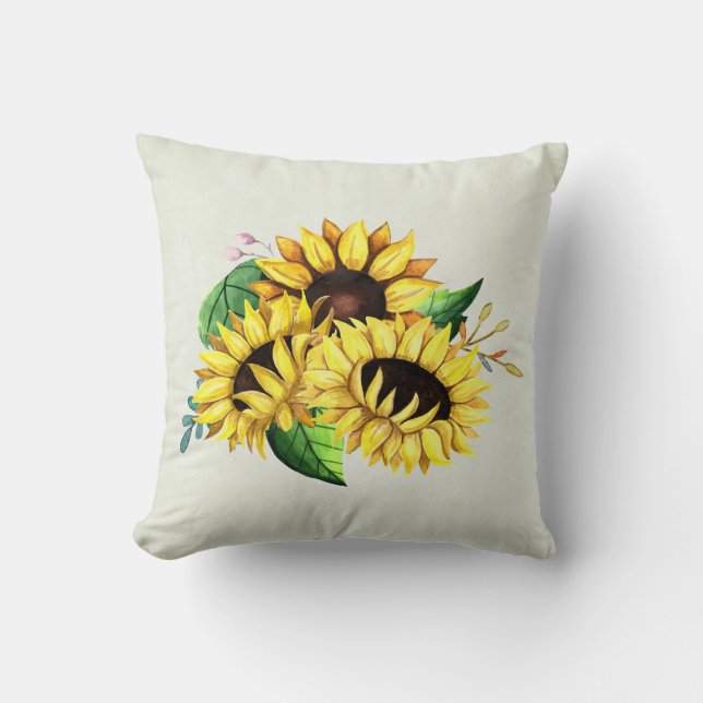 Yellow Sunflower Bouquet in Watercolor Kissen (Vorderseite)