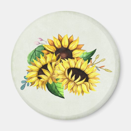 Yellow Sunflower Bouquet in Watercolor Magnet (Vorne)