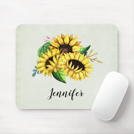 Yellow Sunflower Bouquet in Watercolor Mousepad (Mit Mouse)
