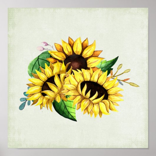 Yellow Sunflower Bouquet in Watercolor Poster (Vorne)